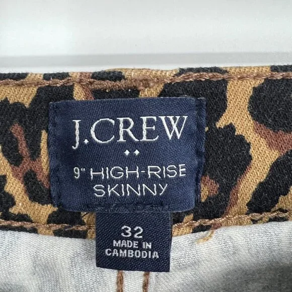 J.CREW 9" High Rise Skinny Jeans Size 32 Waist Exposed Button Fly Leopard Print - Picture 5 of 15